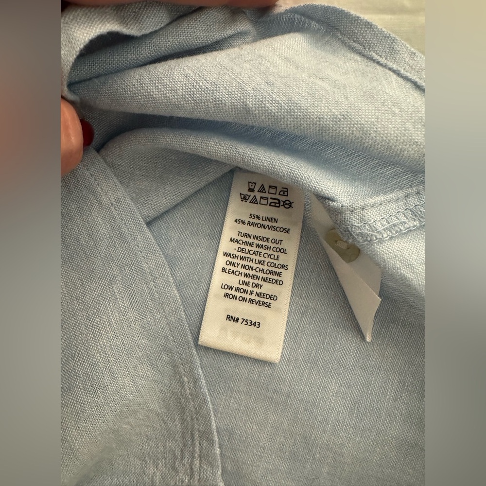 EUC Laura Ashley Button-Up Shirt Womens XL Blue Linen Blend Long Sleeve Casual - Picture 7 of 11